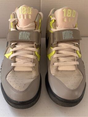 Force Men’s Athletic High-Top Sneakers in Beige with Neon Yellow Accents